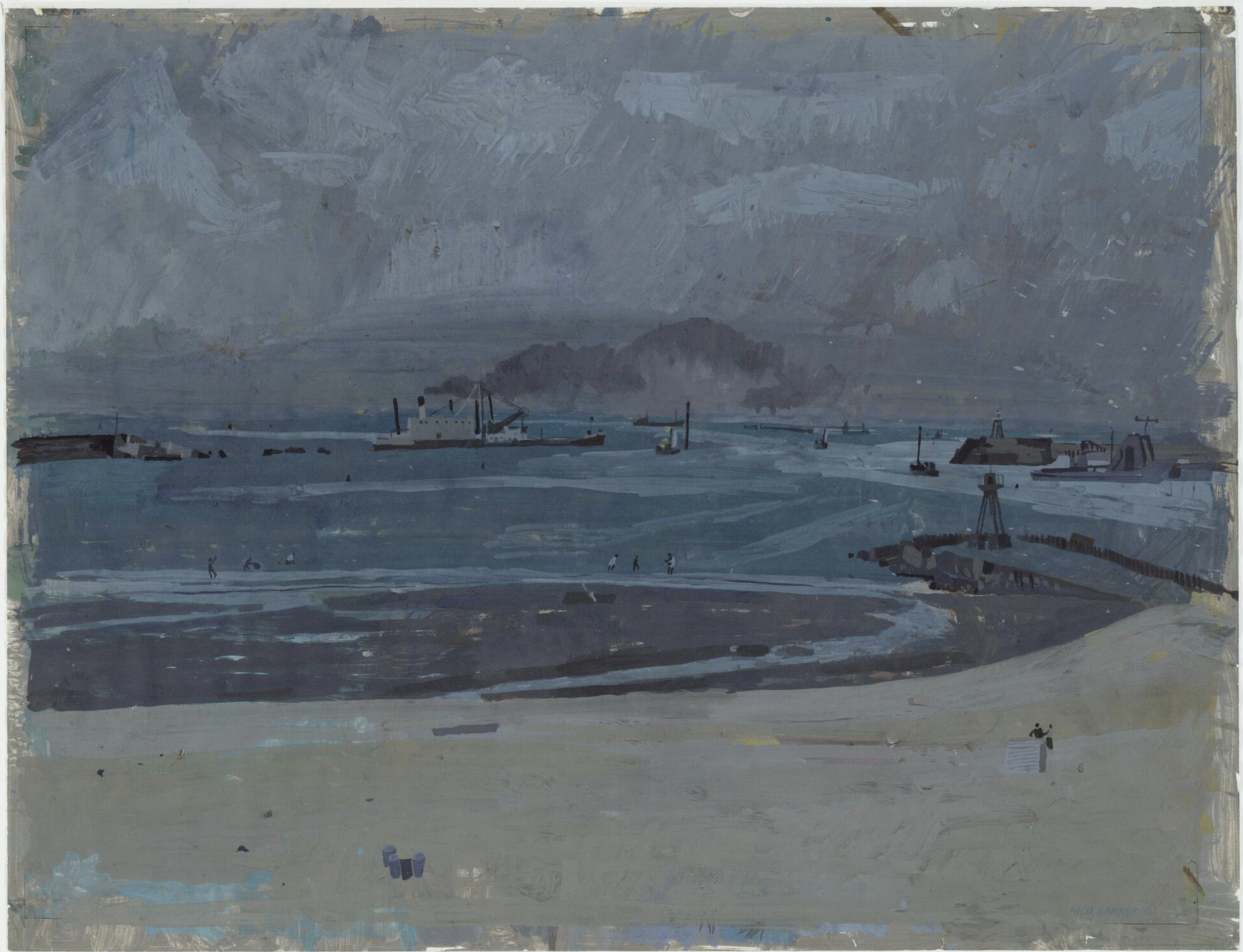 IJmuiden, schilderij, Nico Bakker, gouache, haven